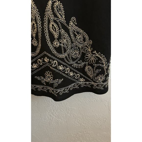 Richard Malcolm Linen Skirt Size 10 Black Embroidered Boho Fully Lined Zip - Picture 4 of 8